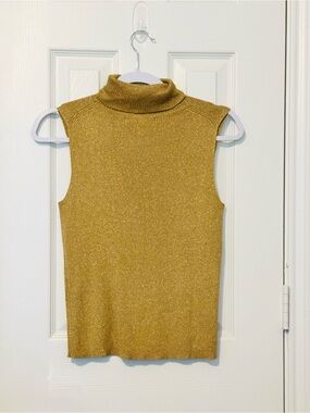 Petite Sophisticate Silk Blend Gold Metallic Sleeveless Turtleneck Top PS